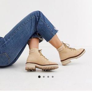 Beige Suede Platform Lace Up Boots Size 10